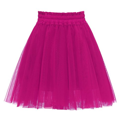 Girstunm Tulle Skirts for Women Elastic Waist Dancing Skirt Mesh Tulle Above Knee Skirts Fuchsia L/XL