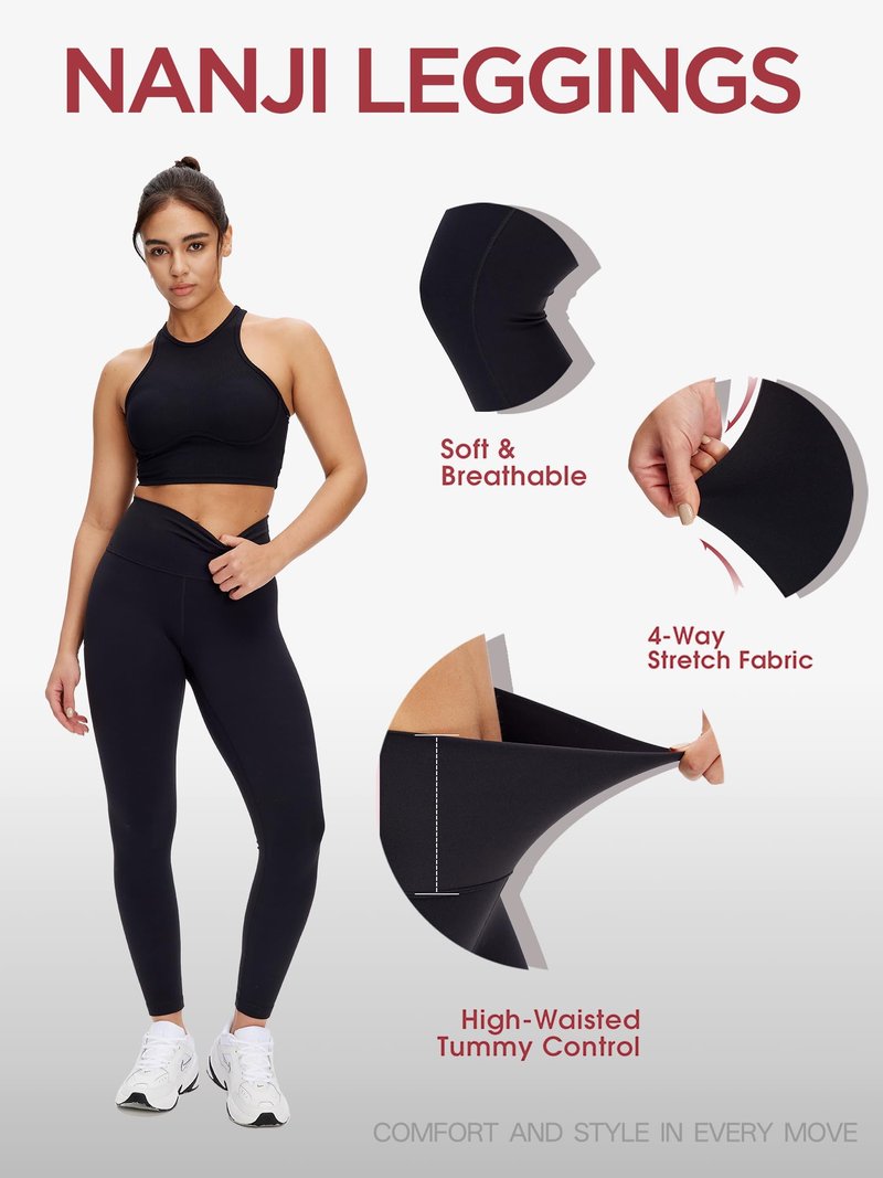 NANJI High Waisted Leggings with Pockets for Women - Tummy Control, Buttery Soft Yoga Pants, Squat Proof Workout Leggings (M, Black)