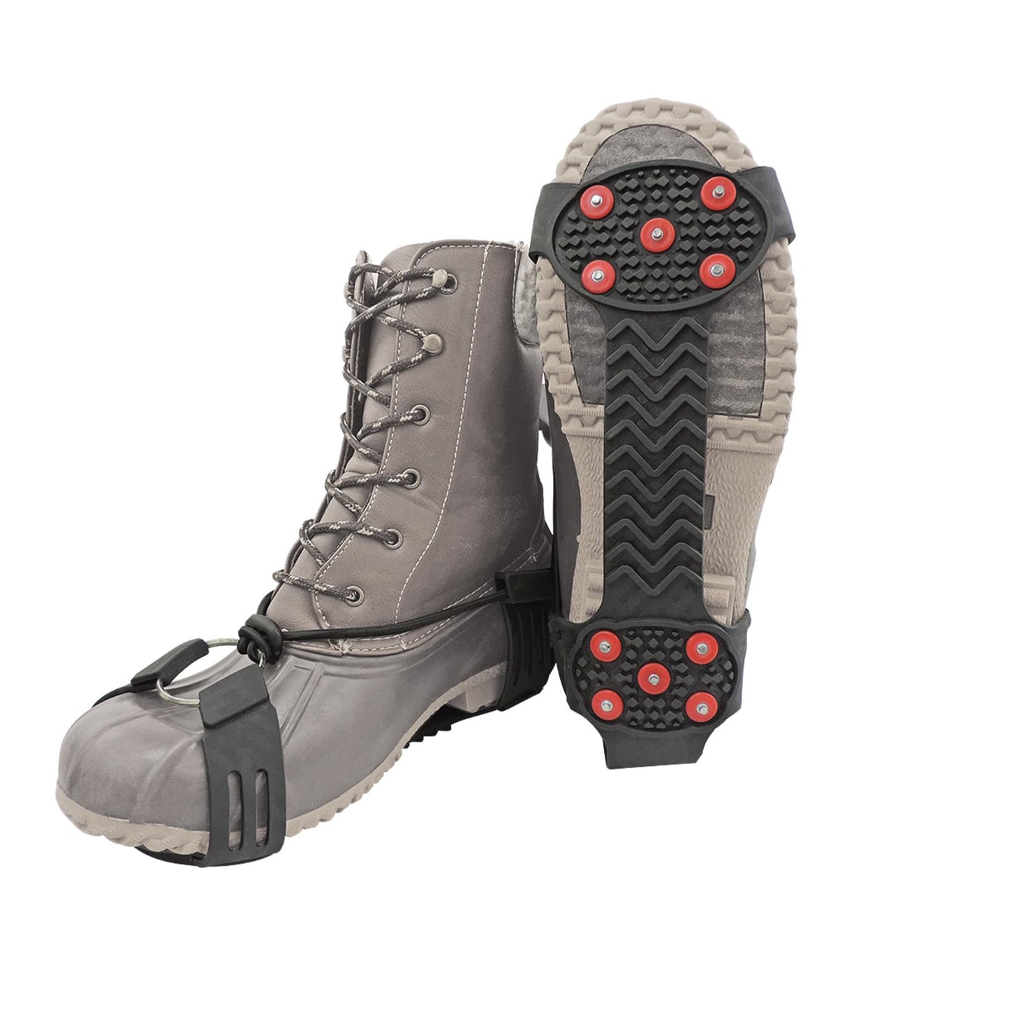 GGS Ice Cleats for Shoes & Boots – Non-Slip Spikes with Adjustable Cinch Cord for Traction in Snow and Ice, Winter Hiking, Fishing, Walking, and Climbing, Large