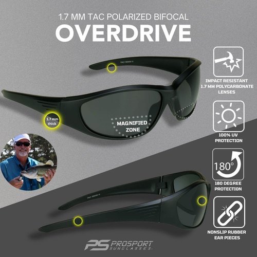 proSPORT Polarized Bifocal Sunglasses Readers for Men Women Full Sport Wrap Frame Fishing Boating Beach Matte Black Smoke +2.50 Anti Glare Lenses