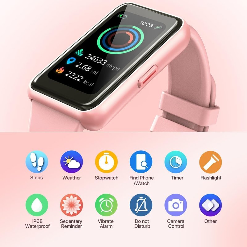 Smart Watch for Women, Slim Fitness Tracker with Heart Rate, Blood Oxygen, Sleep & Step Monitor, IP68 Waterproof Smartwatch, Lightweight Pink/Gold Bracelet Watch Compatible with Android & iPhone