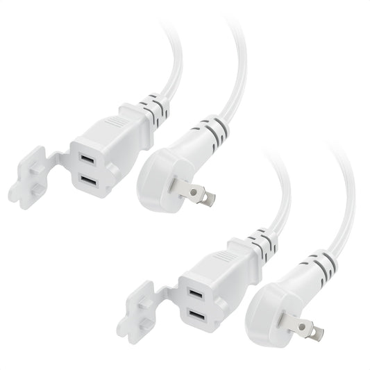[ETL Listed] Cable Matters 2-Pack 13A, 2 Prong Extension Cord 6ft in White with Flat, Low-Profile Plug, 16 AWG, 1625W, Extension Cord 2 Prong with Tamper Guard, Ideal for Indoor Use