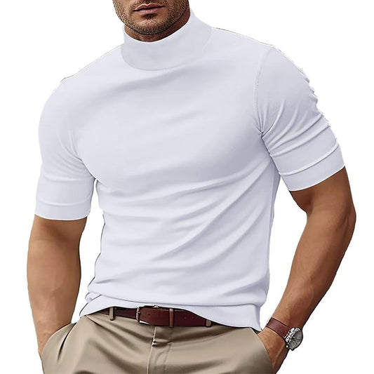 Men's Fashion Shirts Short Sleeve Mock Turtleneck T-Shirts Casual Undershirt Tops White XL