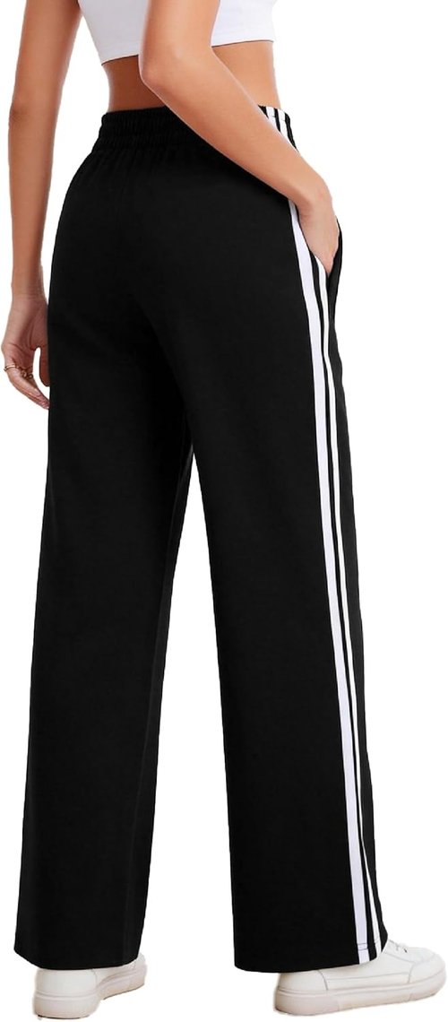 Houmous Women's Wide Leg Cotton Sweatpants - Stretchy Lounge Jogging Pants with Zip Pockets