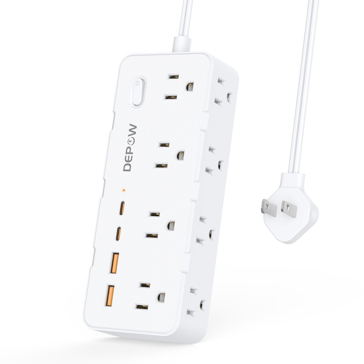 DEPOW 2 Prong Power Strip, 2 to 3 Prong Outlet Adapter with 8 AC & 4 USB Ports (2 USB C), 5FT Extension Cord, 1700J Two Prong Surge Protector, Wall Mountable, Ideal for Old House Non-Grounded Outlets