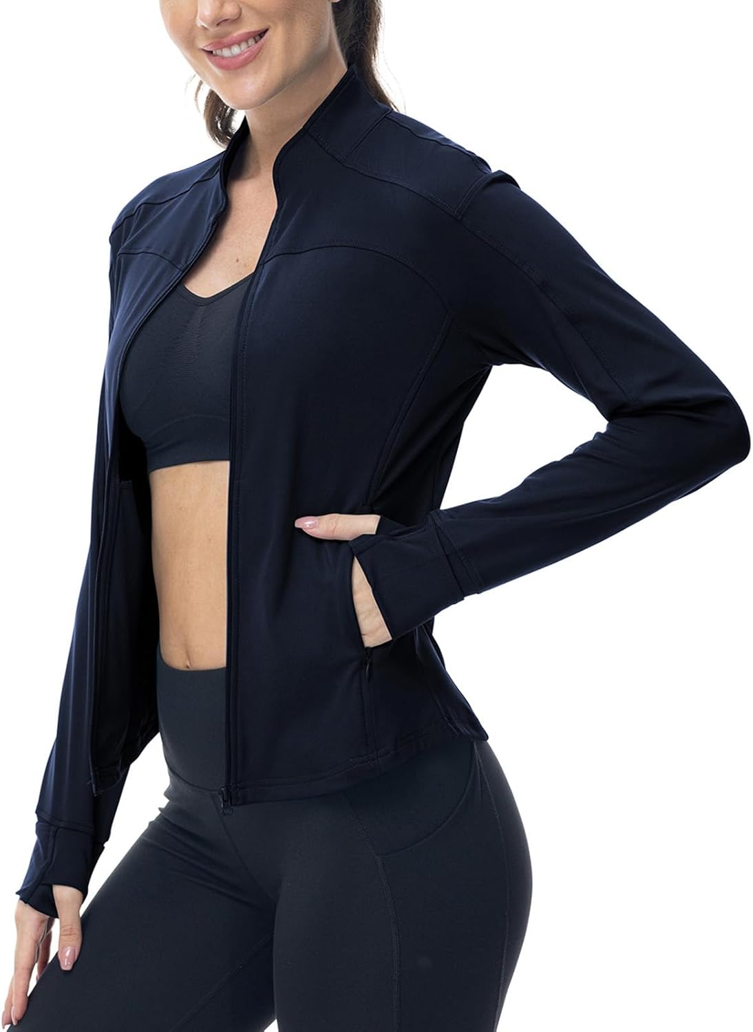 BGOWATU Women's Lightweight Workout Jacket - Zip-Up Athletic Jacket with Thumb Holes