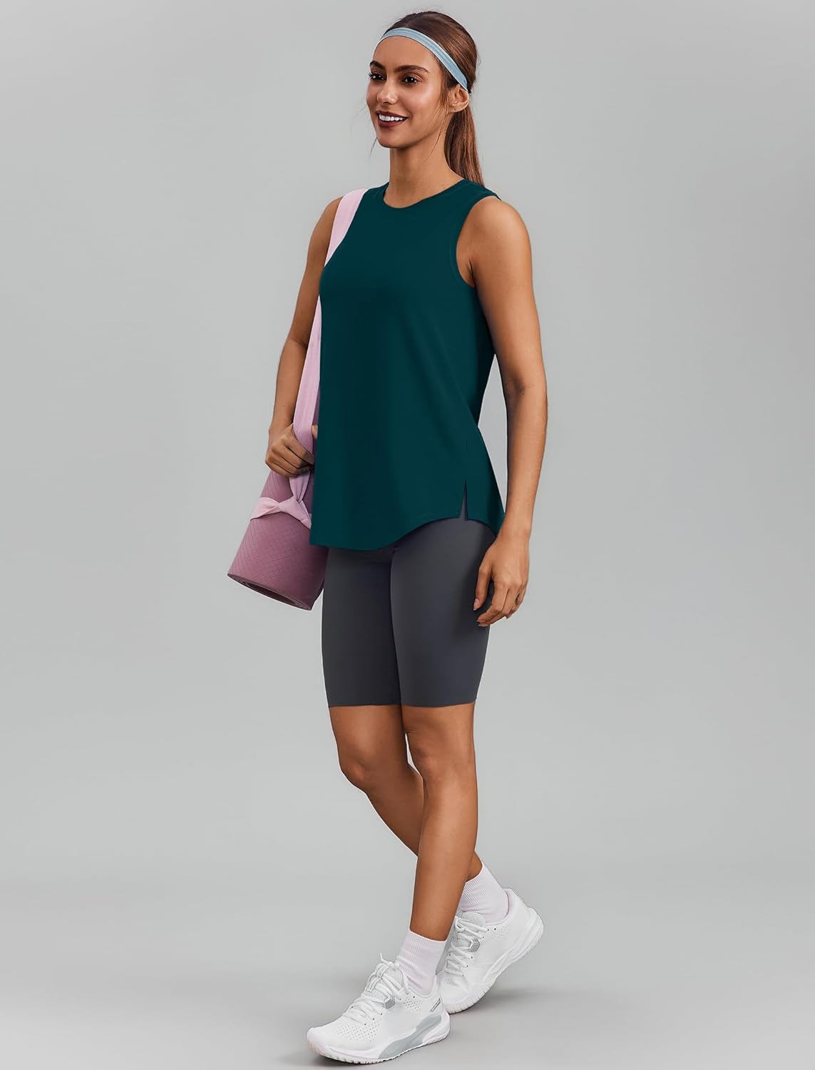 PINSPARK Sleeveless Workout Tops for Women - UPF 50+ Athletic Tank with Side Slits | Loose Fit Gym & Yoga Shirt