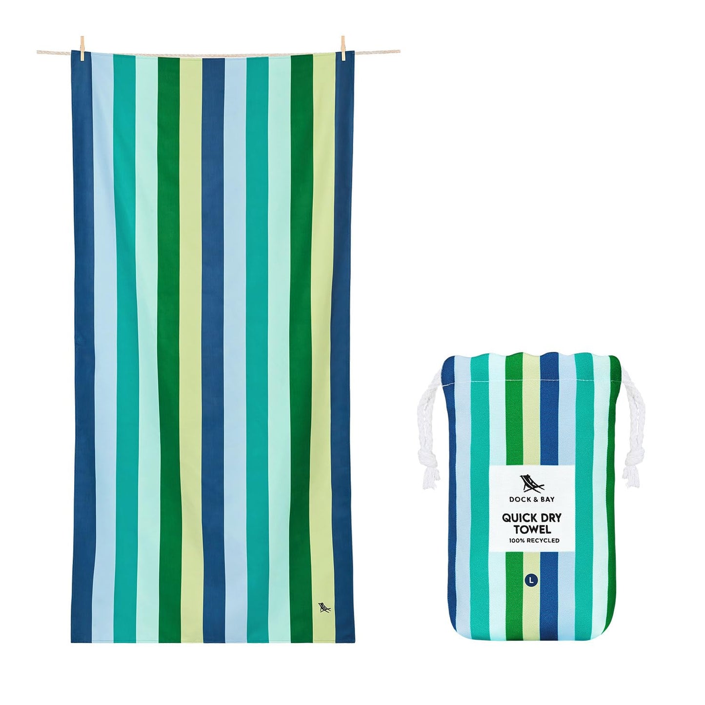 Dock & Bay Quick Drying Towel - for Sports & Gym - Compact, Lightweight - 100% Recycled - Includes Bag - Summer - Cool Lagoon, Extra Large (200x90cm, 78x35)