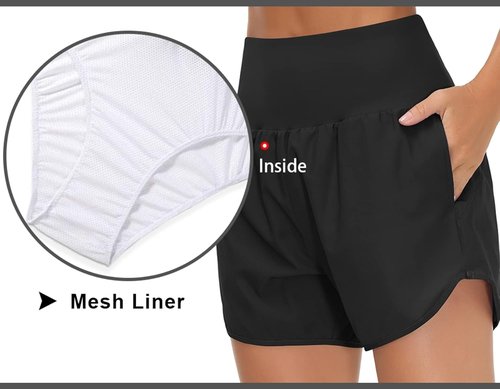 Gym People Women's High Waist Running Shorts - Athletic Hiking Workout Shorts with Liner & Zip Pockets