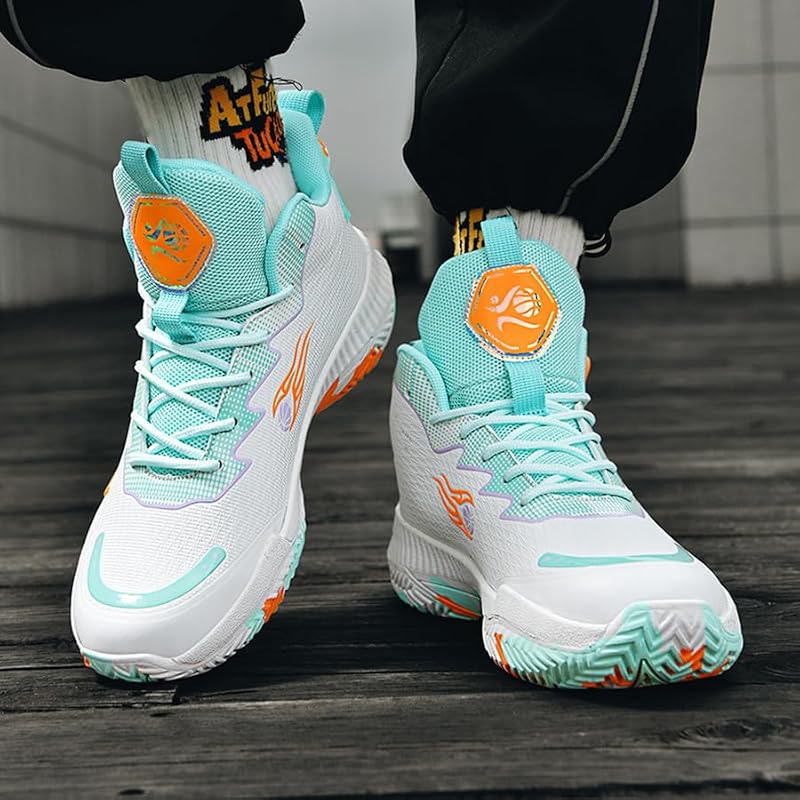 KIUSMETY Breathable High Top Basketball and Volleyball Shoes for Women and Men, Green, Size 8.5 Women / 7.5 Men