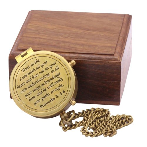 Trust in The Lord, Proverbs 3: 5-6, Solid Brass Directional Engraved Compass, Baptism Gifts for Boys Girls, First Communion, Christian Gifts for Men, First Confirmation Gifts for Boys Catholic Gifts