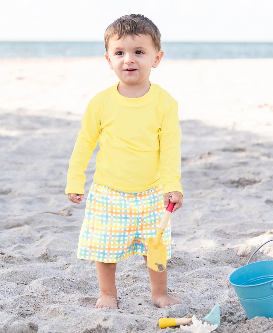 RUGGEDBUTTS Boys UPF50+ Sun Protection Gingham Swim Trunks - Summertime, 10