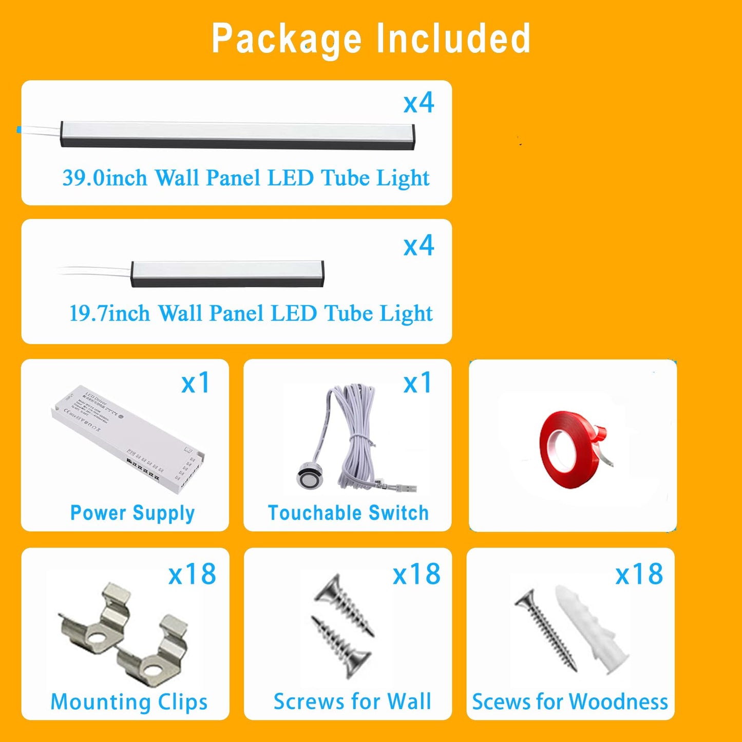 Black Wall Panels LED Lights,8PCS 3000K Self-Adhesive LED Light with Touch Switch for Wood Slat Walls,Under Cabinet Light