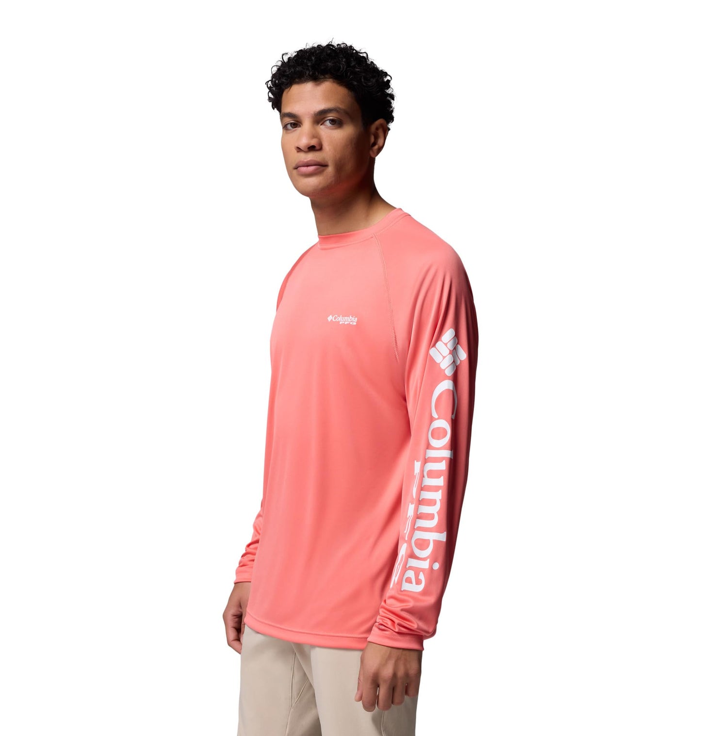Columbia Men's PFG Terminal Tackle Long Sleeve Fishing Shirt, Melonade/White Logo, Large Tall