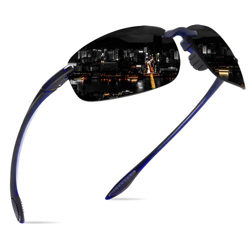 WISTON Sports Polarized Sunglasses for Men Women Tr90 Rimless Frame for Running Fishing Baseball Driving W8001 Blue Frame/Dark Black Lens