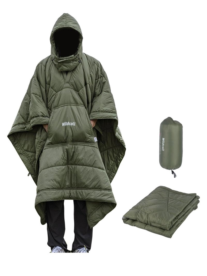 WildCall Hooded Camping Blanket with 3M Thinsulate Insulation Wearable Poncho Blanket Ultralight Foldable Quilt Sleeping Bag for Outdoor, Hiking, Stadium