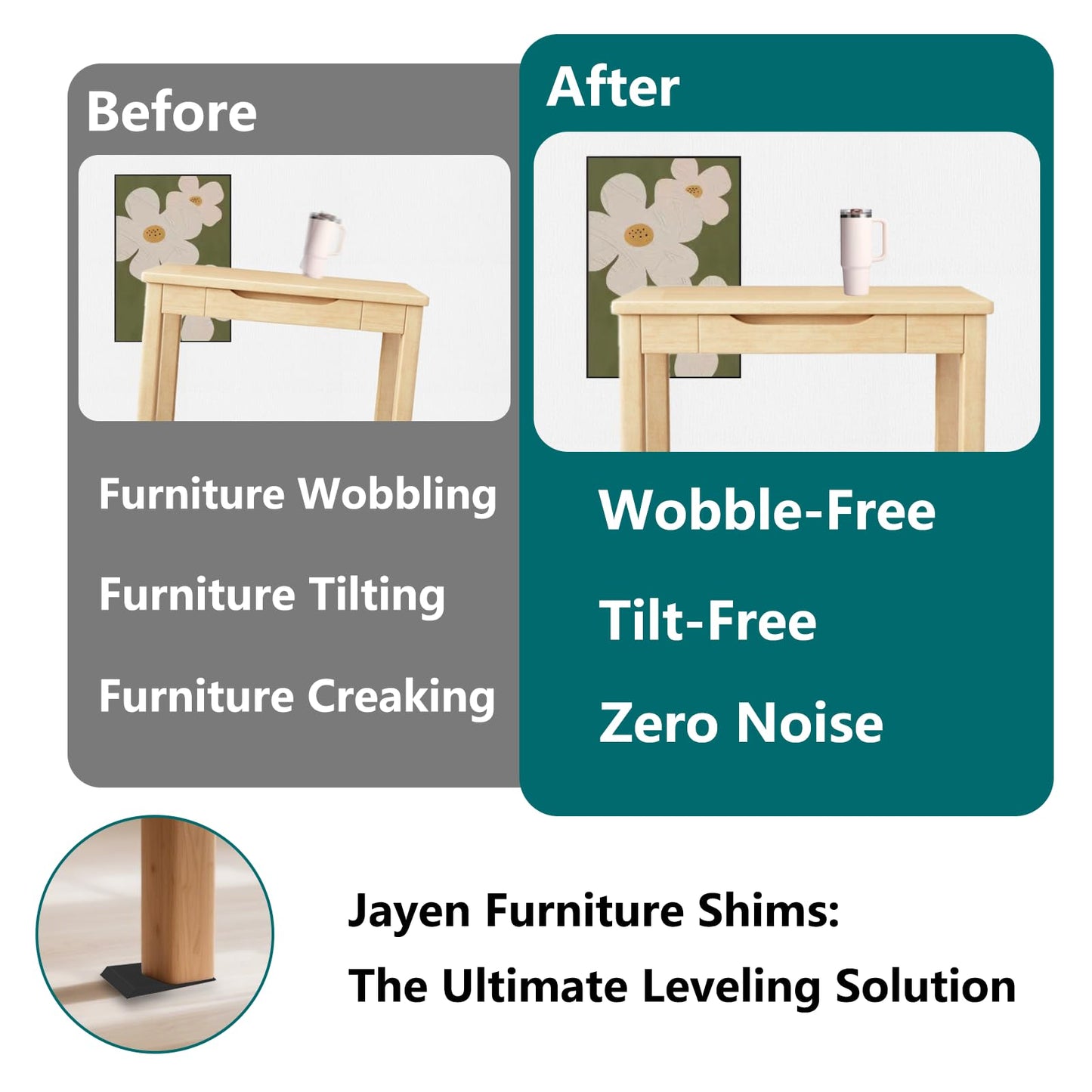 Furniture Levelers, Flexible Multi-Purpose Rubber Shims for Leveling - Prevent from Wobbling for Furniture Toilet (20Pcs, Black)