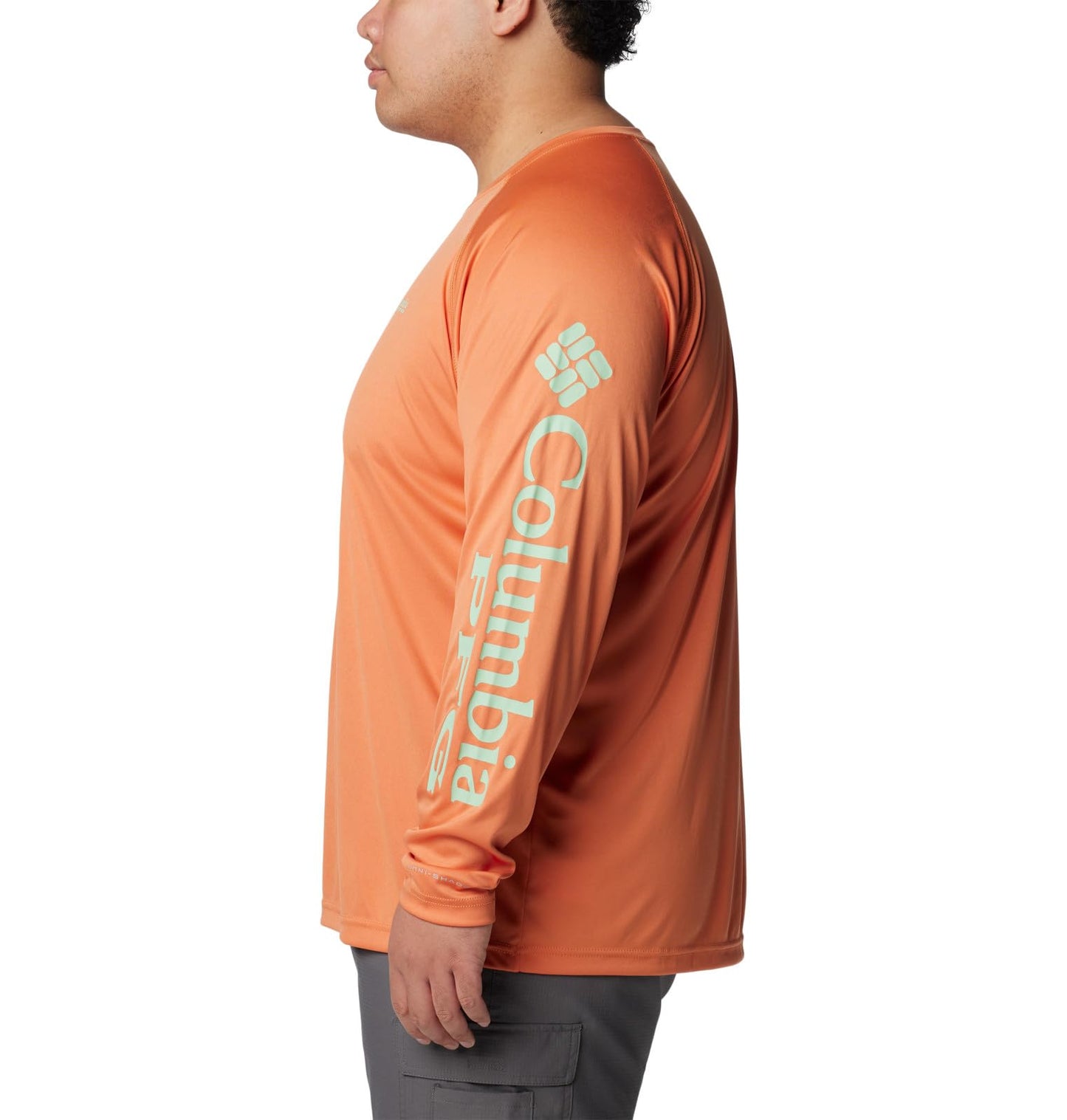 Columbia Men's Terminal Tackle Long Sleeve Fishing Shirt, Dusty Orange/New Mint Logo, Large Tall