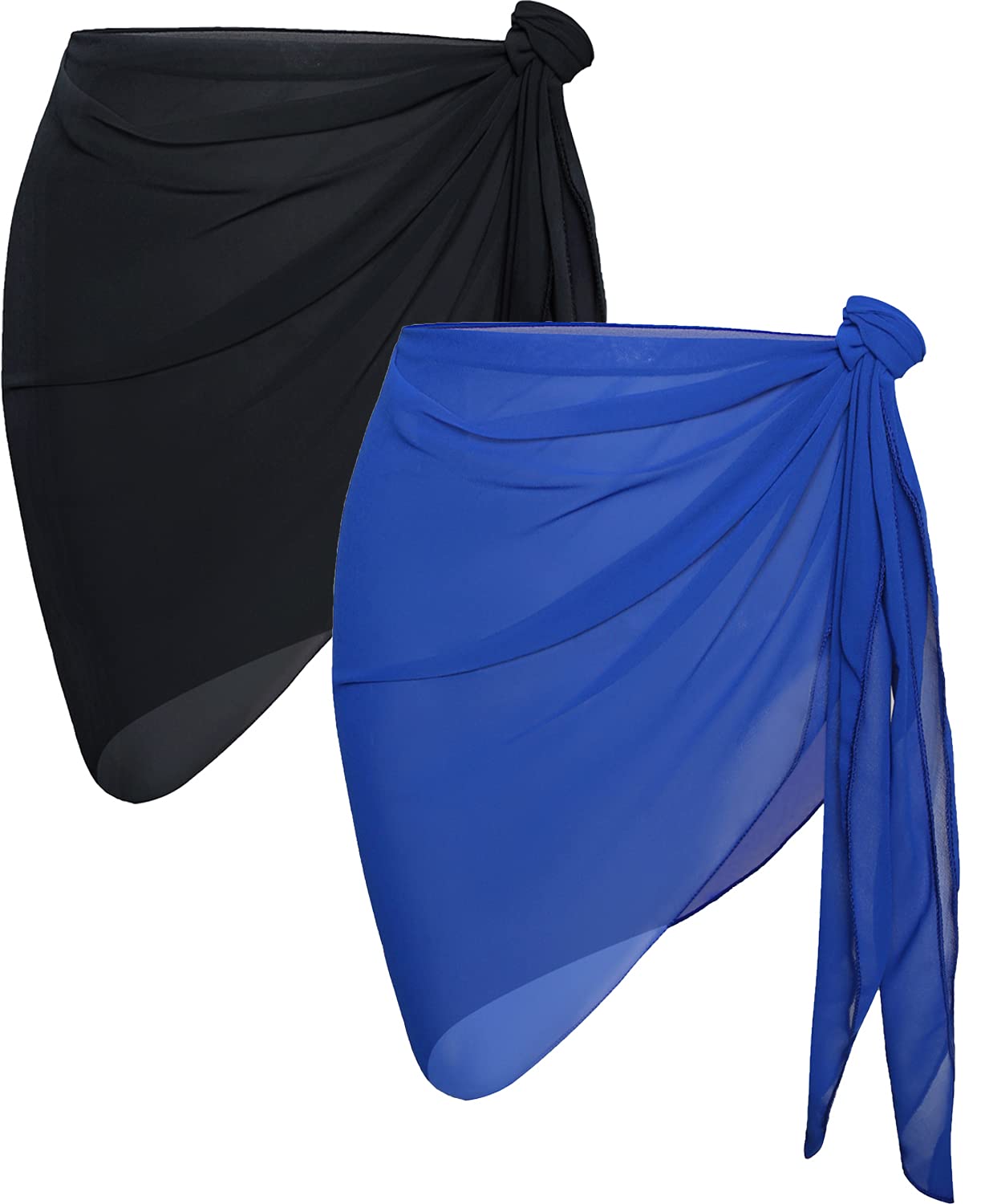 CHICGAL 2 Pieces Women Beach Sarong Bathing Suit Wrap Skirt Sheer Bikini Swimsuit Cover Ups for Swimwear (Black and Solid Dark Blue)