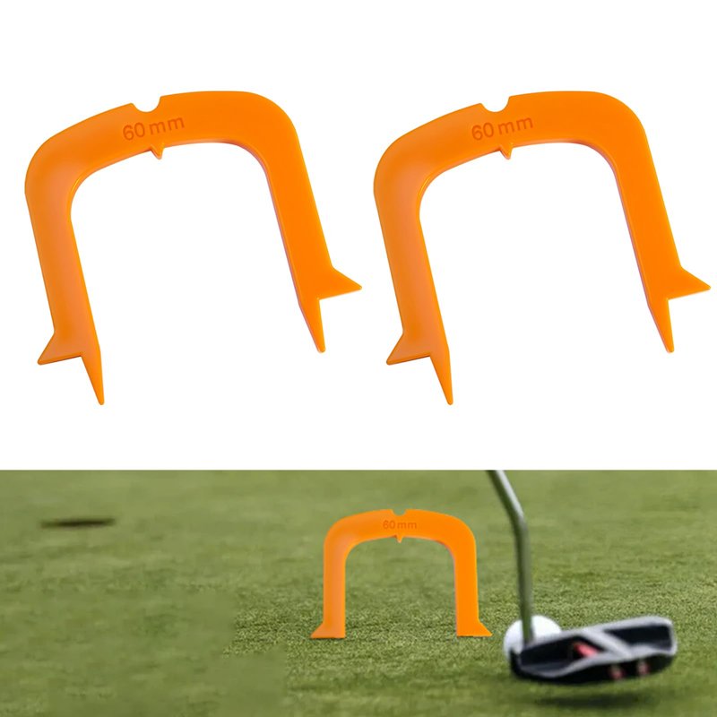 2 Pcs Align Putting Gates Practice Set for Providing Alignment & Accuracy Assistance, Golf Putting Practice Aid, Alignment Tool, Golf Putting Mat Trainer for Use on the Green, 60mm W Orange