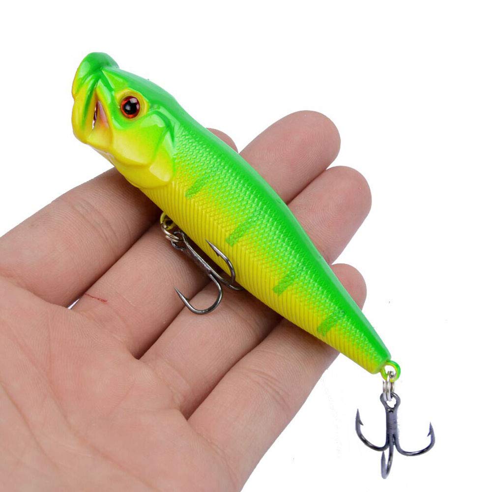 SunMine 5pcs Fishing Bass Lures Popper Lure Shallow Swimbait Crankbait with Treble Hook 3D Fishing Eyes for Bass Trout Freshwater and Saltwater