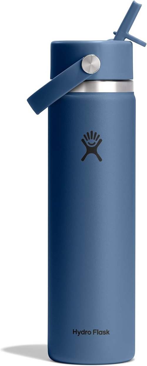 Hydro Flask Water Bottle - Insulated Stainless Steel | Leakproof Wide Straw Lid - 24 Oz Harbor Blue