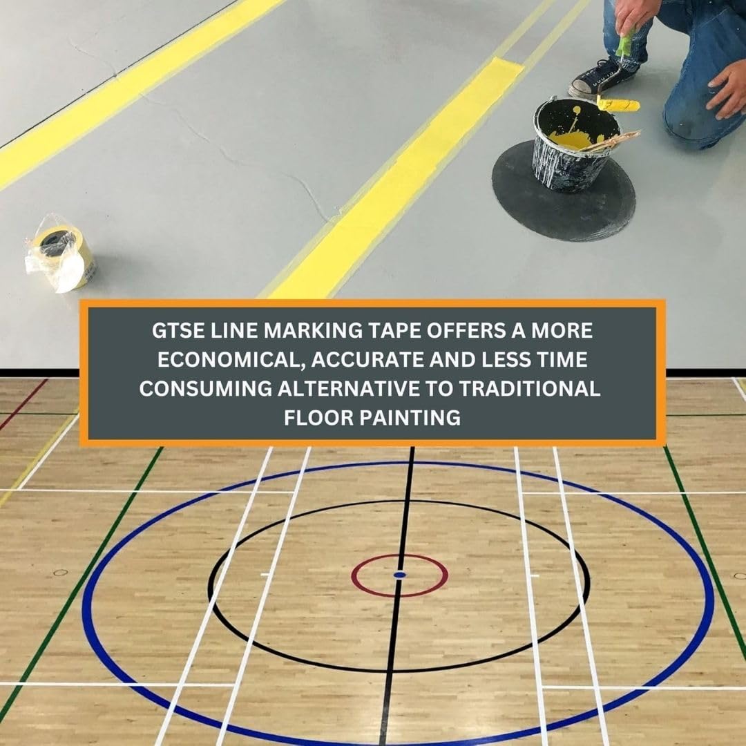 GTSE 4 inch x 108 ft Yellow PVC Vinyl Floor Tape, Safety Marking Tape, 6 mil Thick, Suitable for Dance Floors, Gyms, Warehouses, Sports Facilities