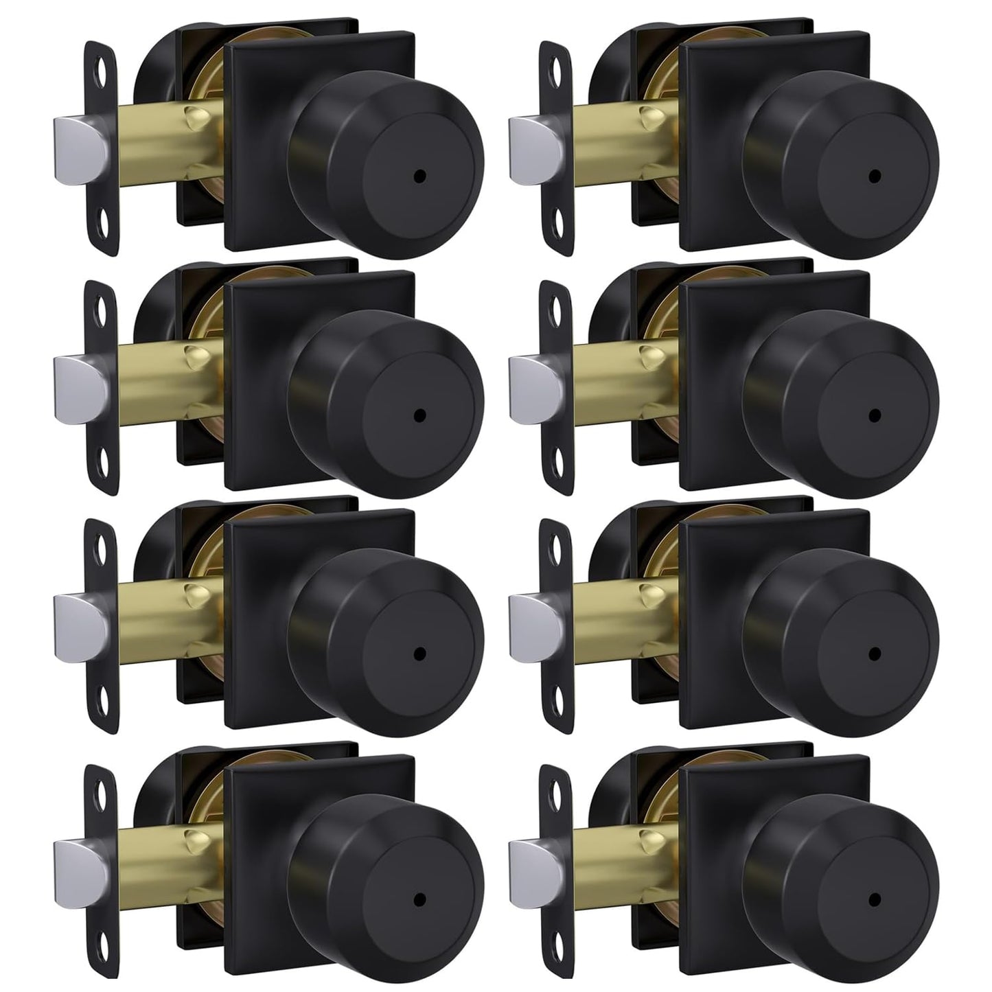 Haidms 8 Pack Black Door Knobs Interior, Privacy Door Knob for Bedroom Bathroom, Matte Black Modern keyless Doorknobs with Square