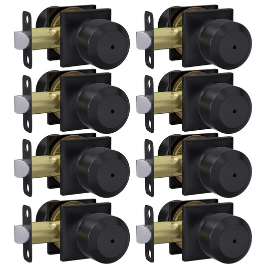 Haidms 8 Pack Black Door Knobs Interior, Privacy Door Knob for Bedroom Bathroom, Matte Black Modern keyless Doorknobs with Square