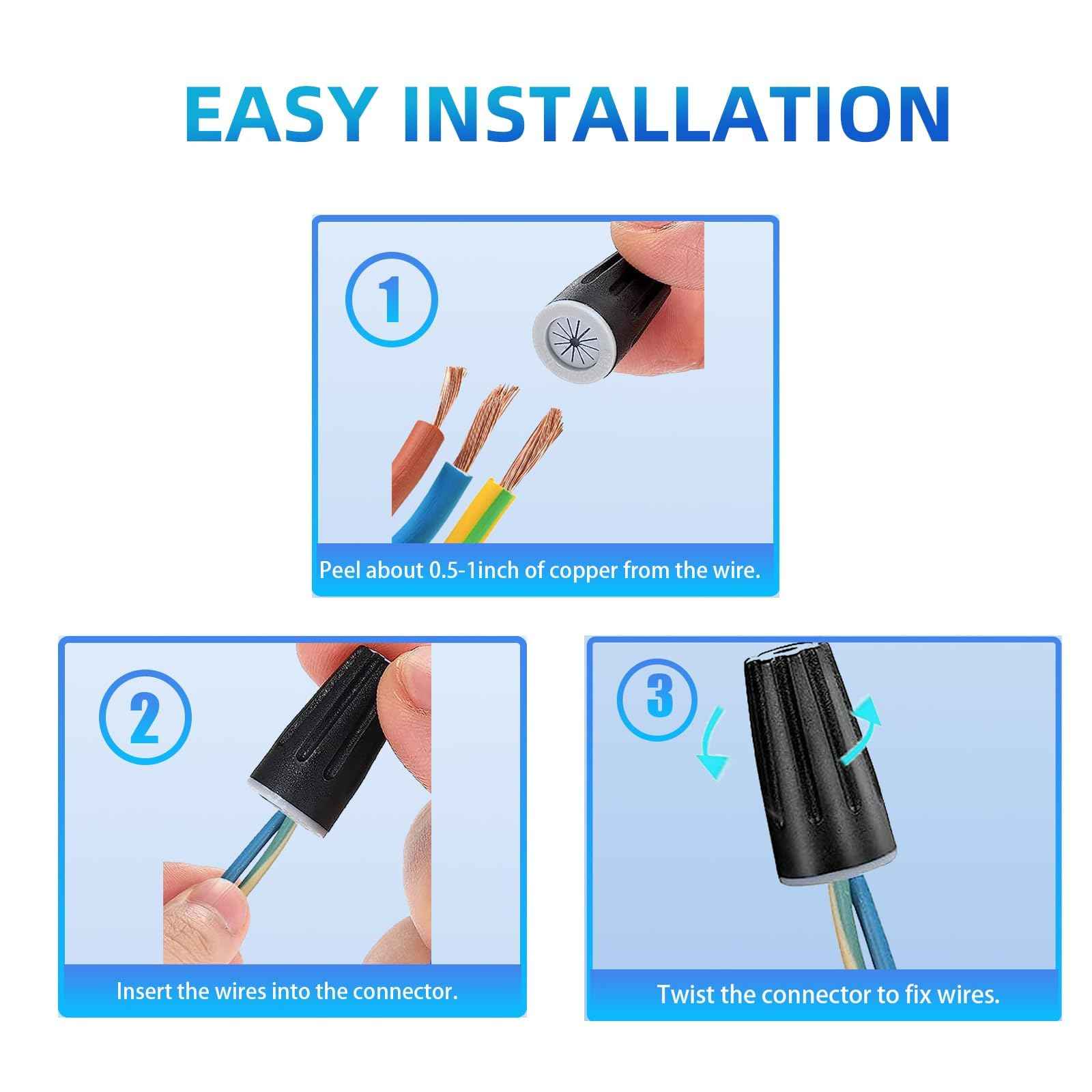 120PCS Waterproof Outdoor Wire Electrical Connectors,Sealant Twist Nuts Caps Cable Terminal Connector Gel for Landscape Light, Building Application, Wet Location Installation, 22AWG-14AWG, Small Size