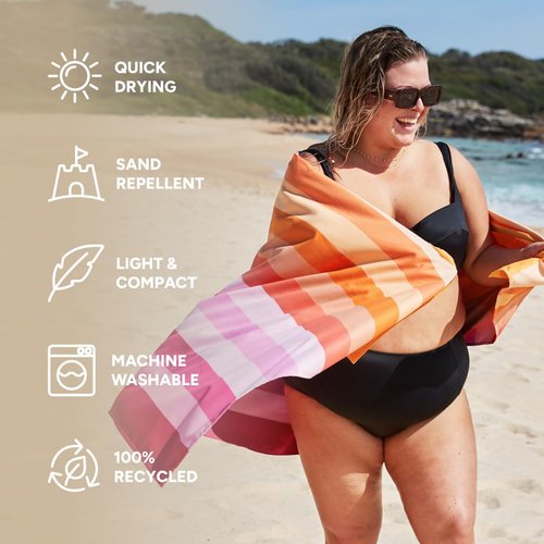 Dock & Bay Quick Drying Towel - Compact & Lightweight for Sports - 100% Recycled - Extra Large Miami Sorbet (200x90cm)