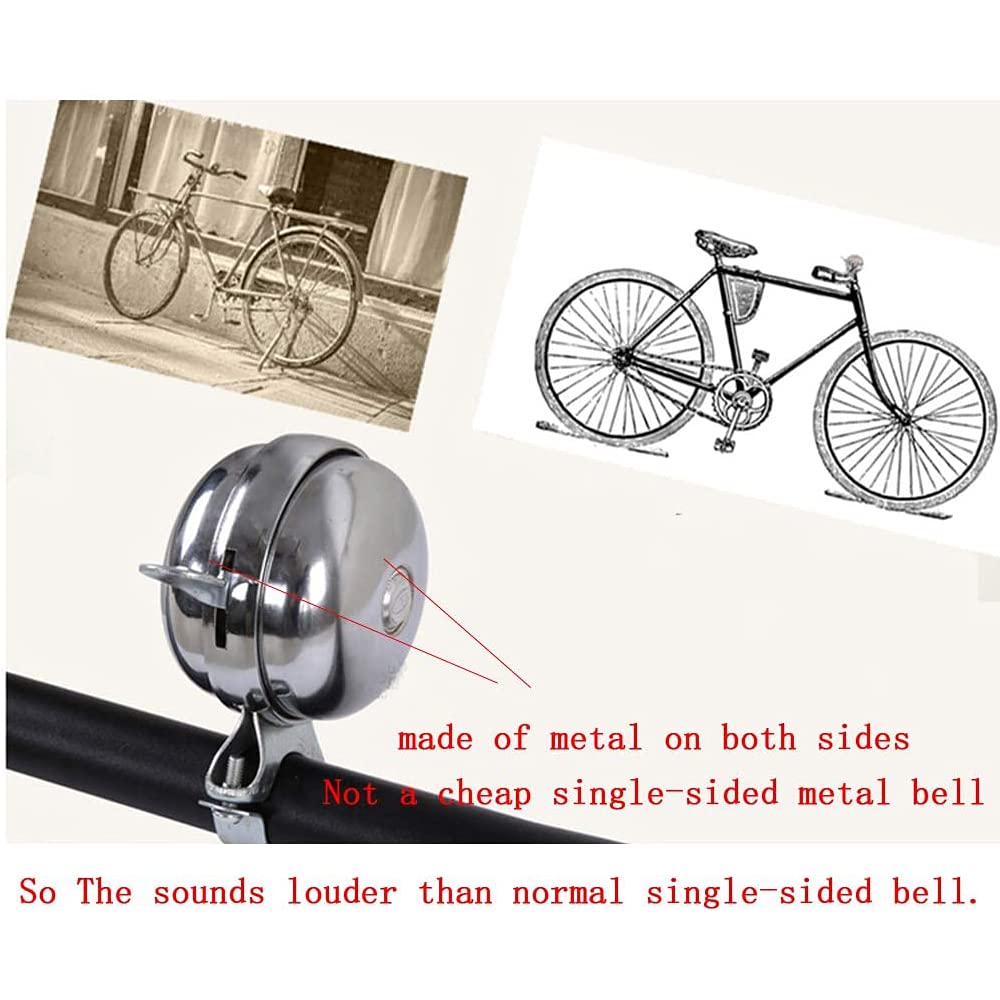 Cool Chrome Rotary Double-Sided Metal Classic Vintage Bike Bell Road Mountain Tricycle Retro Bicycle Handlebar Bell Safety Cycling Loud Ring Accessories Horn Crisp Clear Sound Alarm