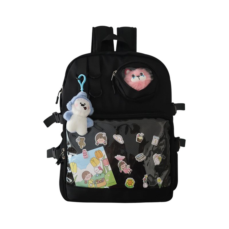 MOVOYEE Backpack for Men Travel Women Work Hiking Casual Daypack Backpacks Teens Girls Boys Kids BookBag,Anti Theft Carry On Clear Backpack,Cute Ita Bag with Pin Display Adjustable Strap Black