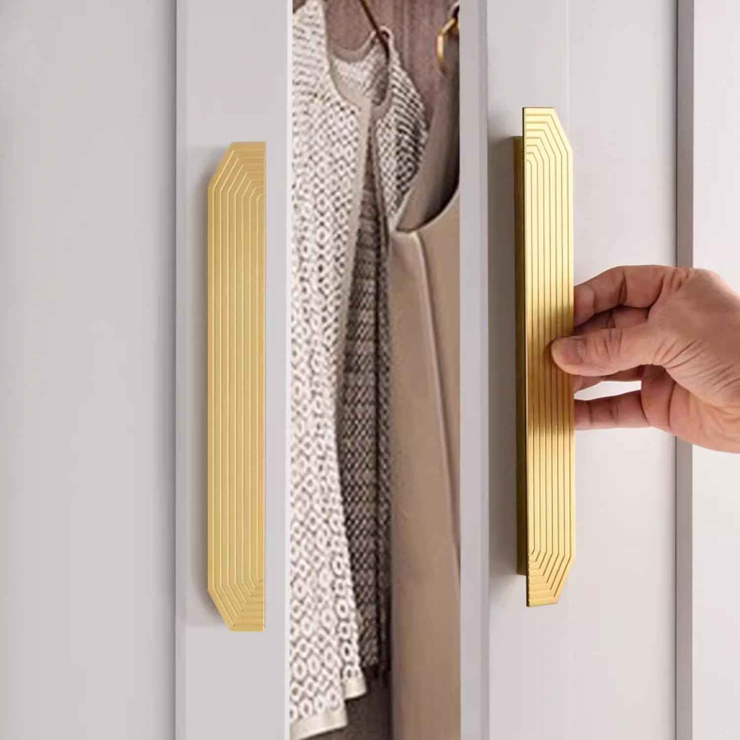 BaiNong Brass Cabinet pulls Brushed Drawer pulls Modern Gold Cabinet Cabinet Handles Drawer Handles for Dresser (2Pack-9.8inch Polygon)