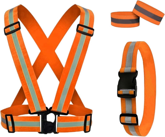 Reflective Running Gear | High Visibility Vest, Armband & Belt Set for Night Safety - Unisex
