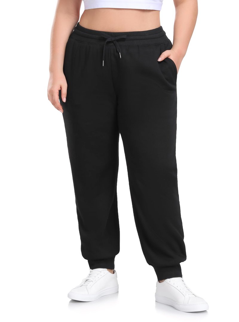 ZERDOCEAN Women's Plus Size Sherpa Fleece Lined Sweatpants Athletic Joggers Thermal Winter Warm Pants Drawstring Black 5X