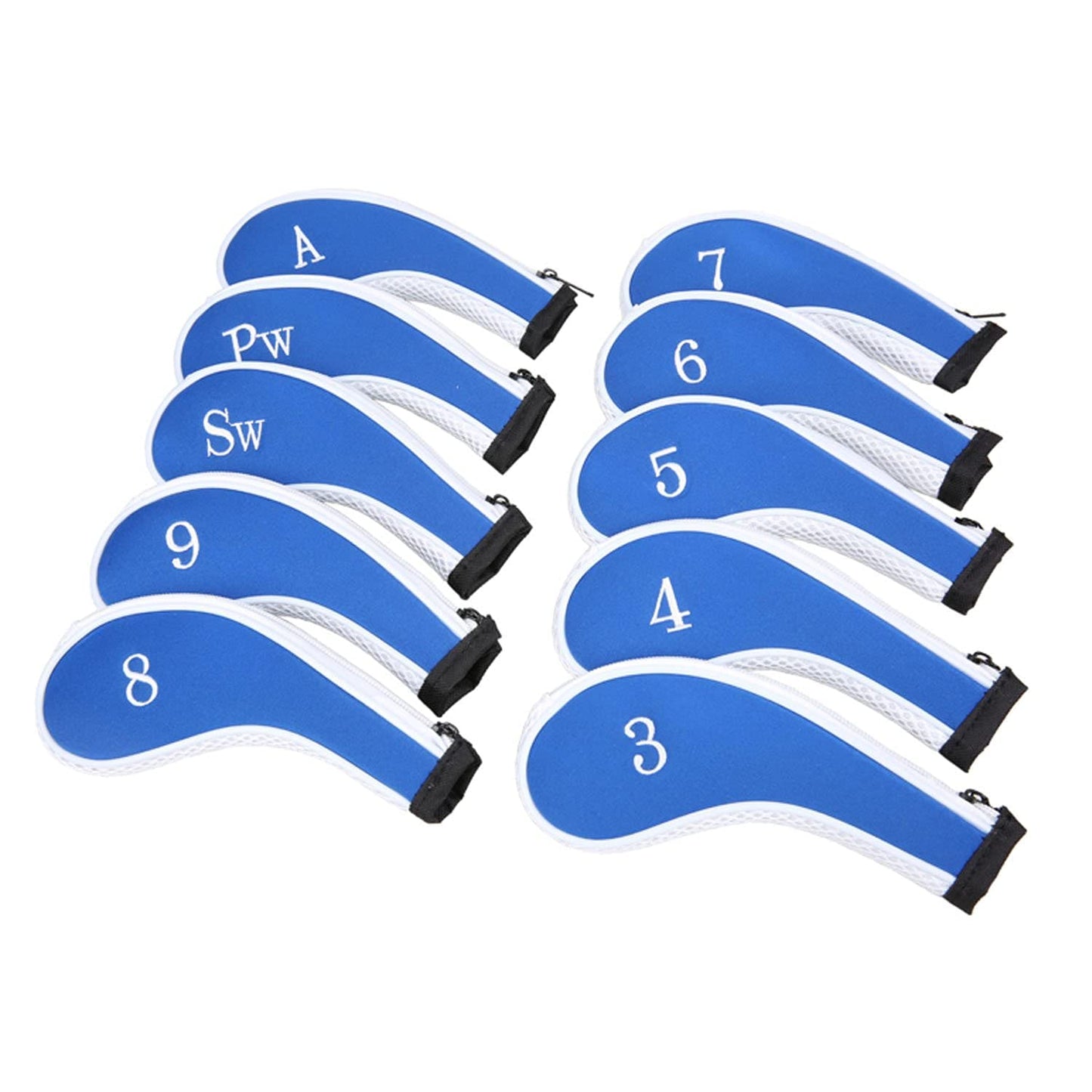Neoprene Zipper Golf Club Iron Head Covers Iron Covers 10pcs/Set(Blue&White)