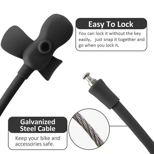 WOOQOTT Bike Cable Lock with Keys,Silicone Covered Kids Cable Lock Cartoon Lock,2 Feet Lock for Bike,Door,Skateboard,Helmet and More (Black)