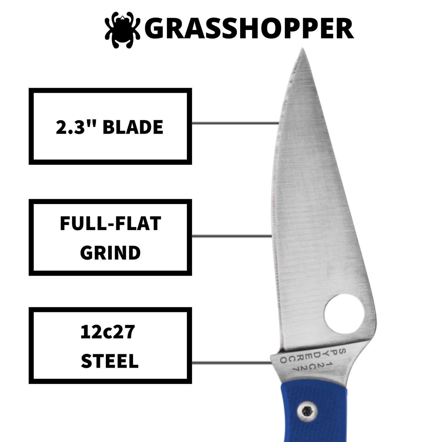 Spyderco Grasshopper Micro-Sized Slipjoint Knife with 2.3" 12c27 Steel Blade and G-10 Handle - EDC Knife for Men and Women, Perfect for Hunting, Tactical, Camping, Survival - PlainEdge - C138GBLP