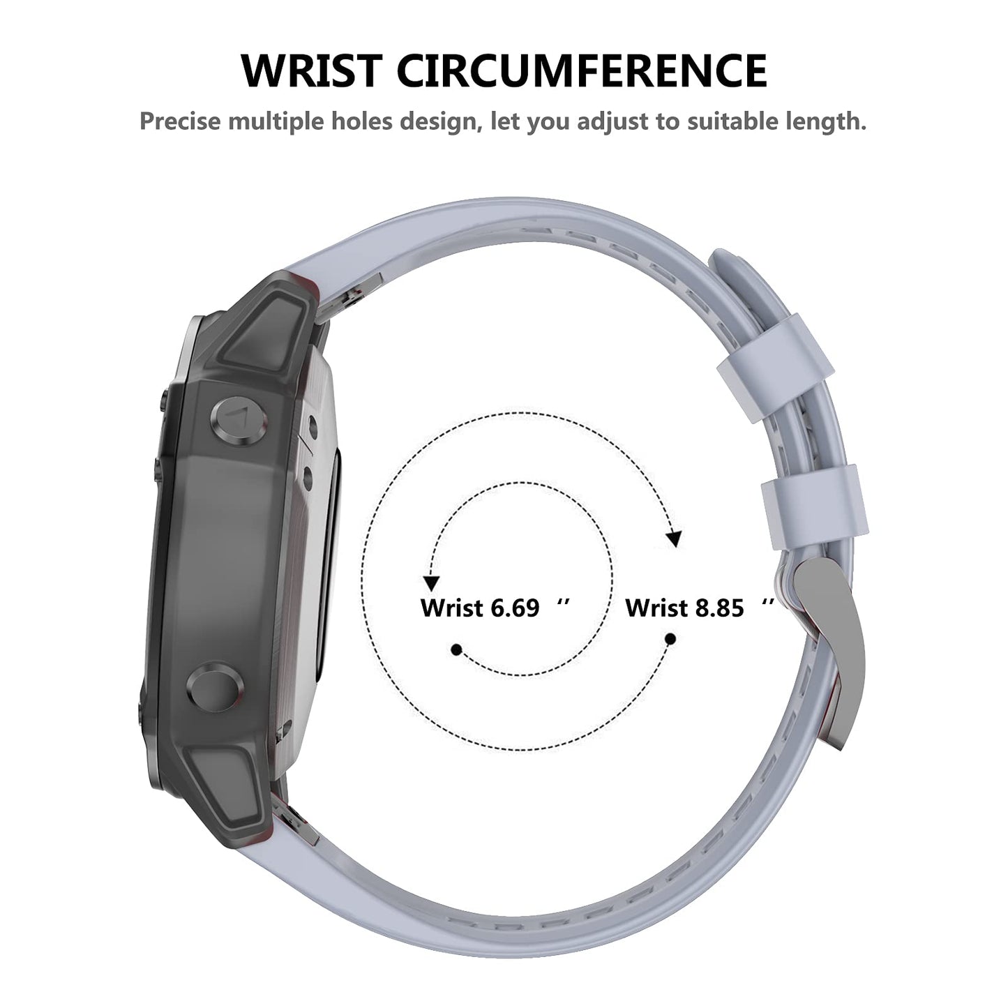 OVERSTEP Compatible with Garmin Fenix 5X Band 26mm Width Soft Silicone Watch Strap for Fenix 6X/Fenix 7X/Fenix 5X Plus/Fenix 6X Pro/Fenix 3/Fenix 3 HR/Tactix/Descent MK1/D2 Delta PX/D2 Charlie, Grey