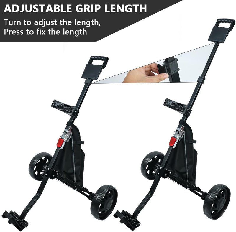 HOW TRUE 2 Wheel Foldable Golf Push Cart Collapsible Golf Trolley Push Pull Golf Cart Golf Hand Cart 2 Wheel Kids Golf cart Golf Bag cart
