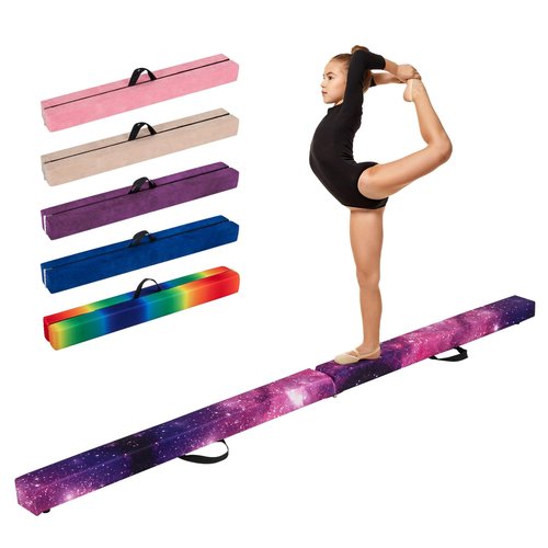 GYMAX 7/8/9 FT Folding Balance Beam, Portable Foam Gymnastic Beam w/Solid Wood Base, Carry Handle & Anti-Slip Bottom for Kids Teens Floor Home Gym