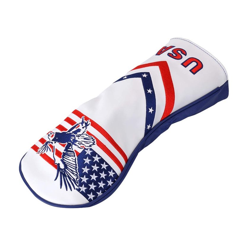 PLUSKER Golf Driver Head Cover - Patriotic USA Flag and Eagle Embroidery Design Synthetic Leather Club Protector
