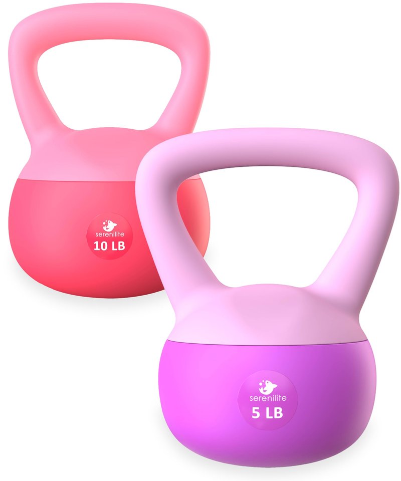 Soft Kettlebells, Serenilite Kettlebell Sets, Kettle Bell Sets for Women & Men, Safe Strength Training Kettlebells, Kettlebell Weights for Home Workouts & More (5 LB Purple - 10 LB Red)