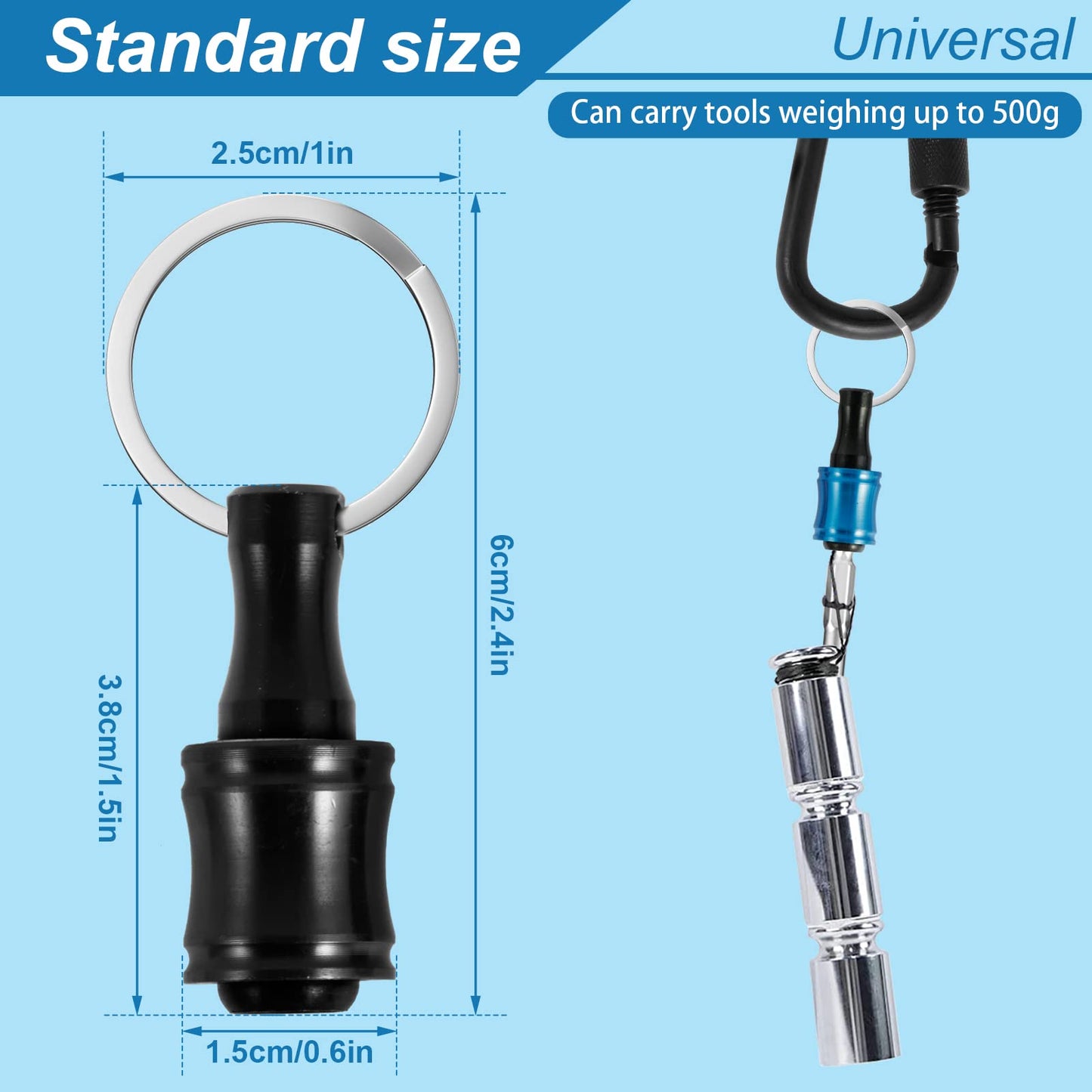 12pc Portable Bit holder Key chain, 1/4 inch Hex Shank Screwdriver Bit Clip for Impact Driver Drill Bit Keychain Extension Bar Quick Release, Easy Change Screwdriver Bit Holders