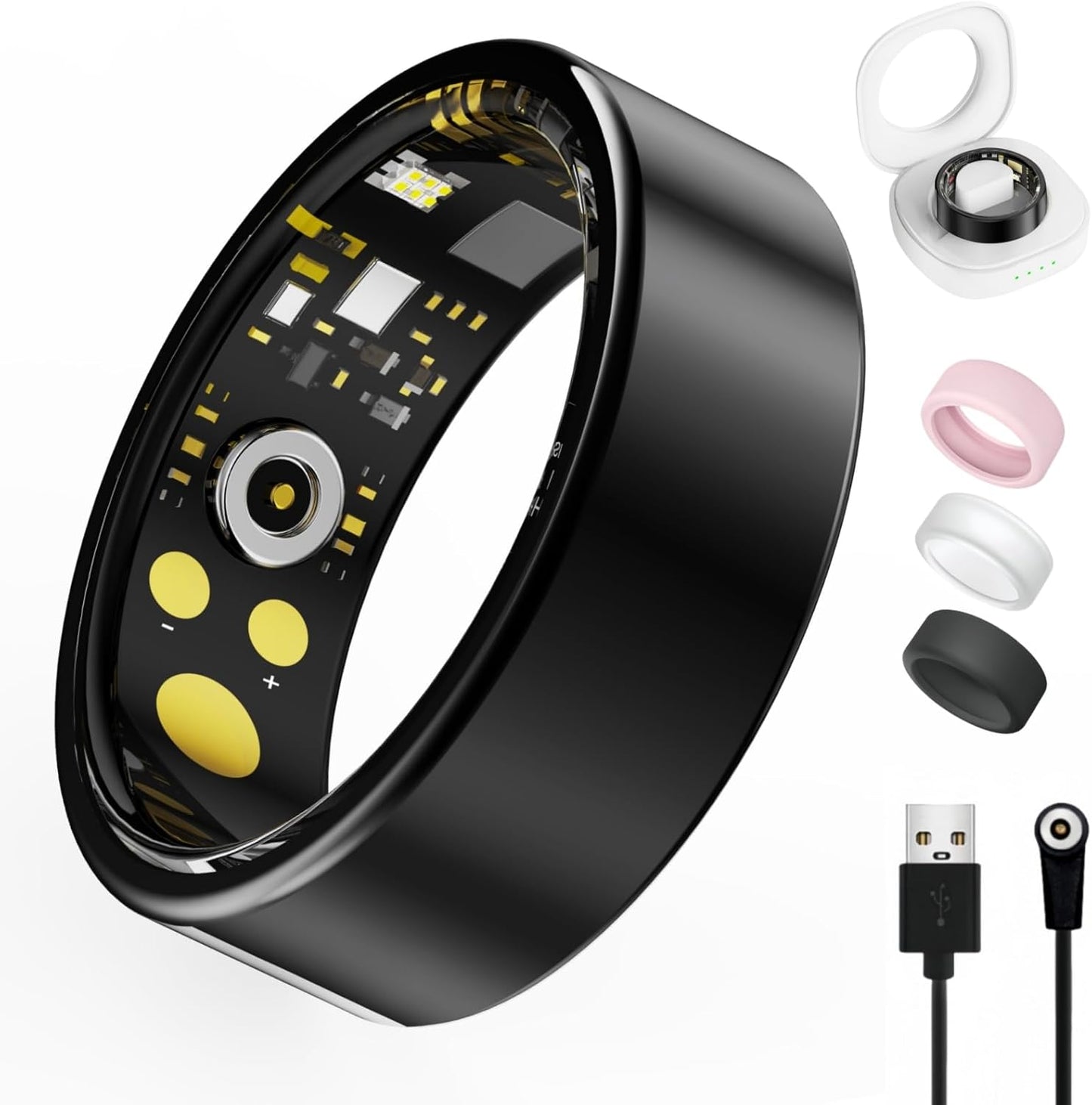 Skiennix Smart Ring - Health Tracker with Heart Rate, Blood Oxygen & Sleep Monitoring | IP68 Waterproof (Black, Size 10)