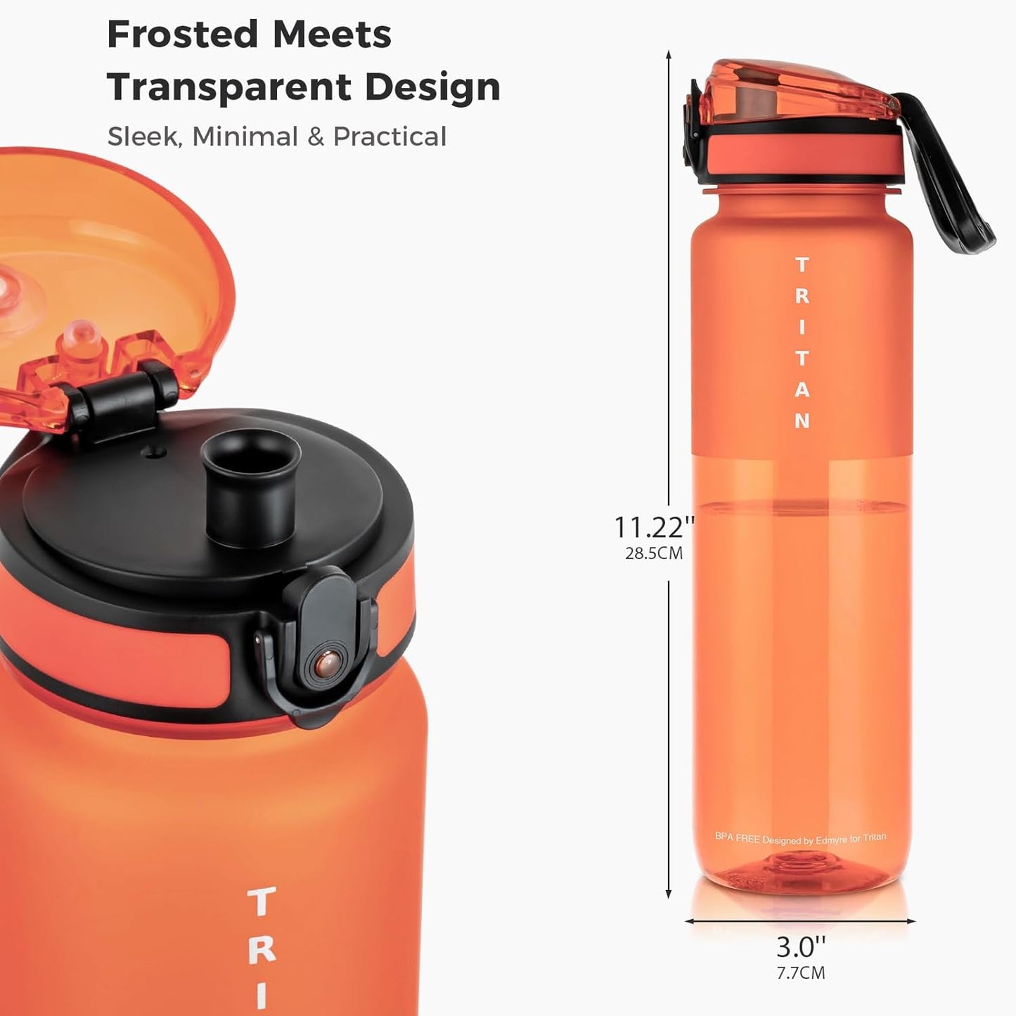 Skiennix 32oz Water Bottle - Frosted & Clear Tritan, Leakproof, Portable for Gym & Travel (Red)