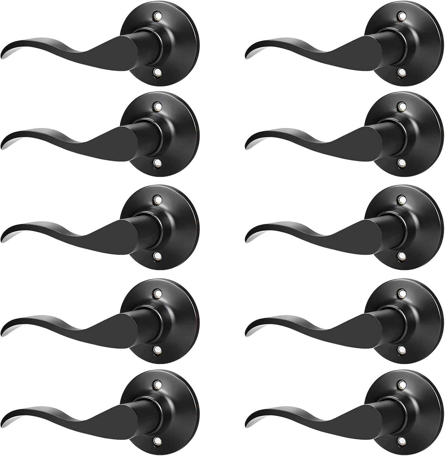 Black Privacy Door Levers - 6 Pack Keyless Modern Wave Handles for Bedrooms