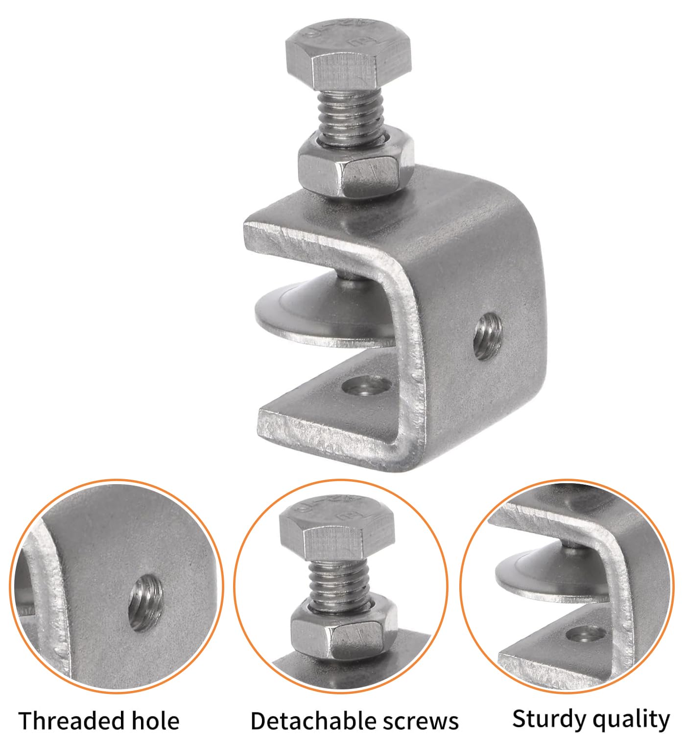 Stainless Steel C Clamps, Mini Tiger Clamp Set for Mounting, Heavy Duty Metal U Clamps, Small Desk G-Clamp with 0.98 Inch Stable Wide Jaw Opening for Metal Working Woodworking Welding Building (4pcs)