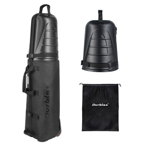 Durbles Golf Travel Bag with ABS Hard Shell Top – Golf Bag with 1680D Waterproof Fabric, 7mm Padding & Wheels – Golfing Accessories Travel Case for Airlines – Fits Most Club Bags & Sports (Black)